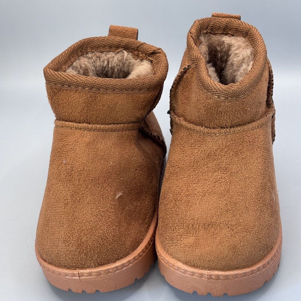 Kids Size 23 Brown Faux Suede Fur Lined Ankle Boots Winter Cozy Unbranded